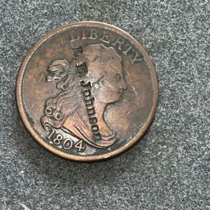 1804 Spiked Chin Half Cent. Stems, crosslet 4 with cud errors on the obverse.